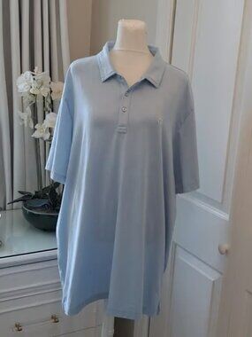 Travis Mathew Men Performance Golf/Activewear Polo Shirt Blue/White Stripes XXL